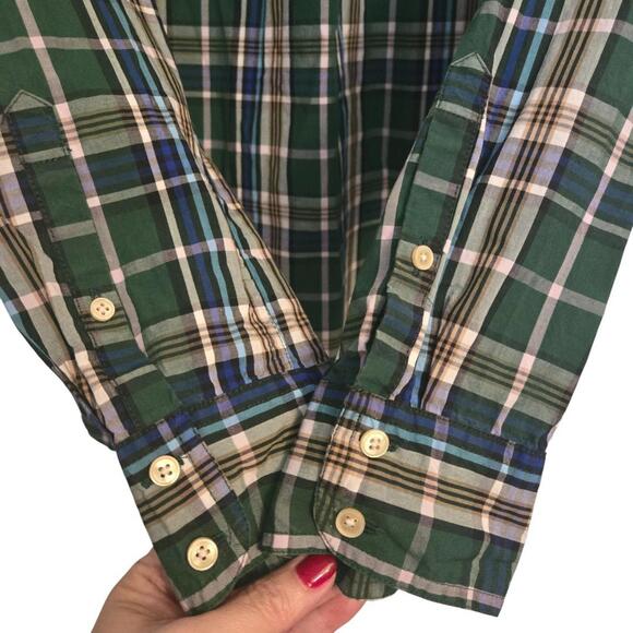 J.CREW Women's Green Blue Tulsa Plaid Long Sleeve Button Down Shirt Size 12 - Picture 7 of 9